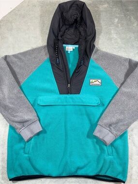 Passenger Colorblock Hooded Fleece Pullover Teal Grey Half Zip Size XL